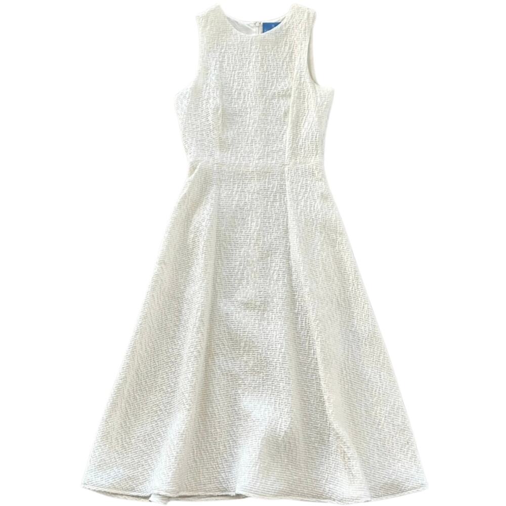 Alice Walk Midi White Candied Jacquard Textured A-Line Midi Dress 6